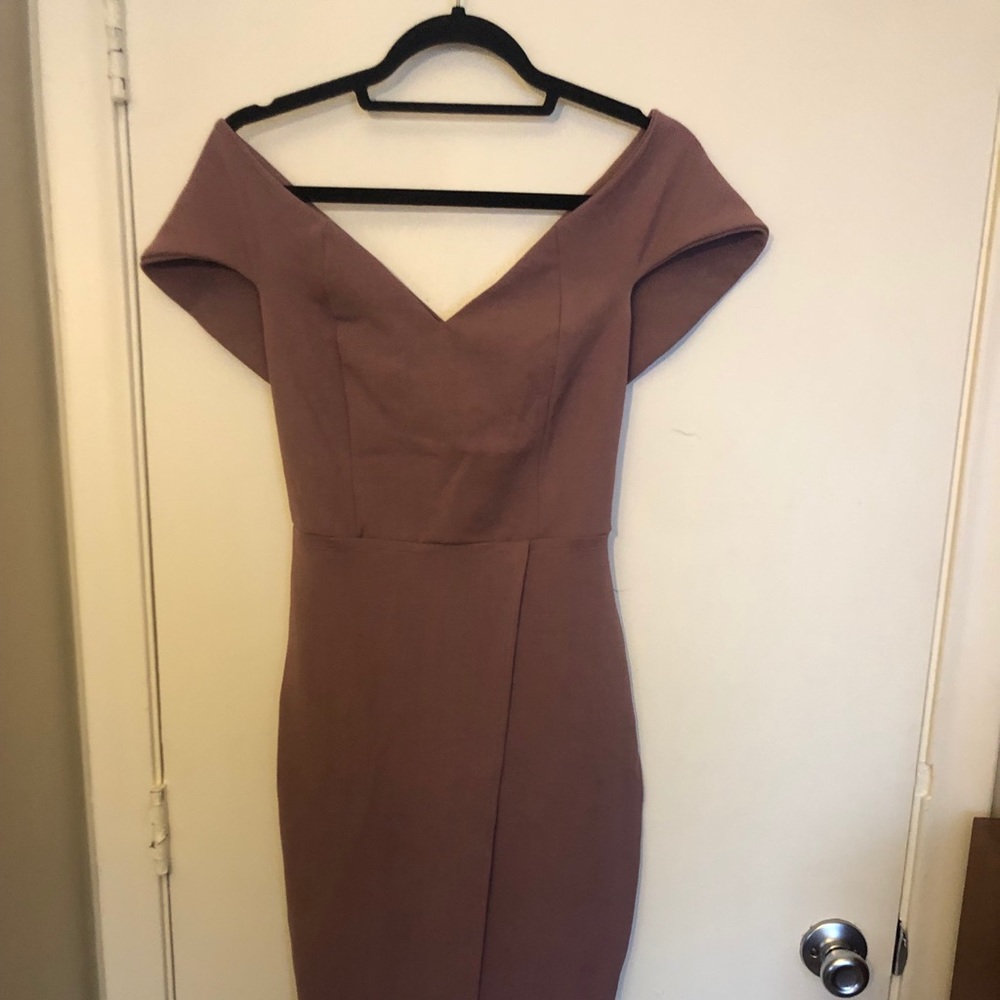 Pink off shoulder dress with slit